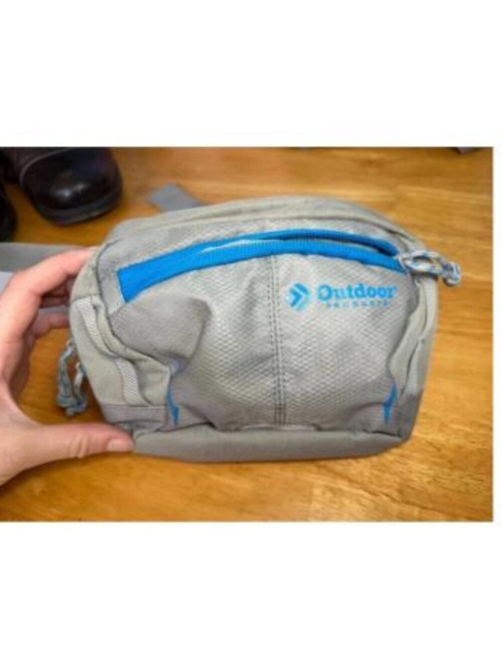 Outdoor Products Gray/Blue Zip Waist Pack 3 Pocket Adjustable Hiking Fanny Pack